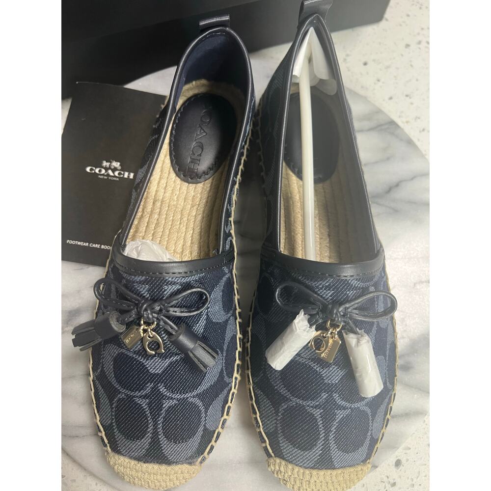 NIB COACH Carson Denim Signature Blue Espadrille Flats-FG3482 Size 6 - Picture 2 of 9